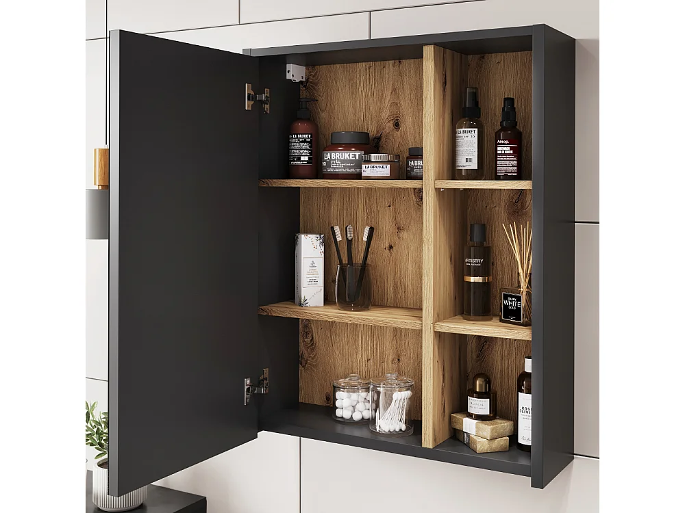 Armario con espejo de baño gris/artisan 60x18x75 viola