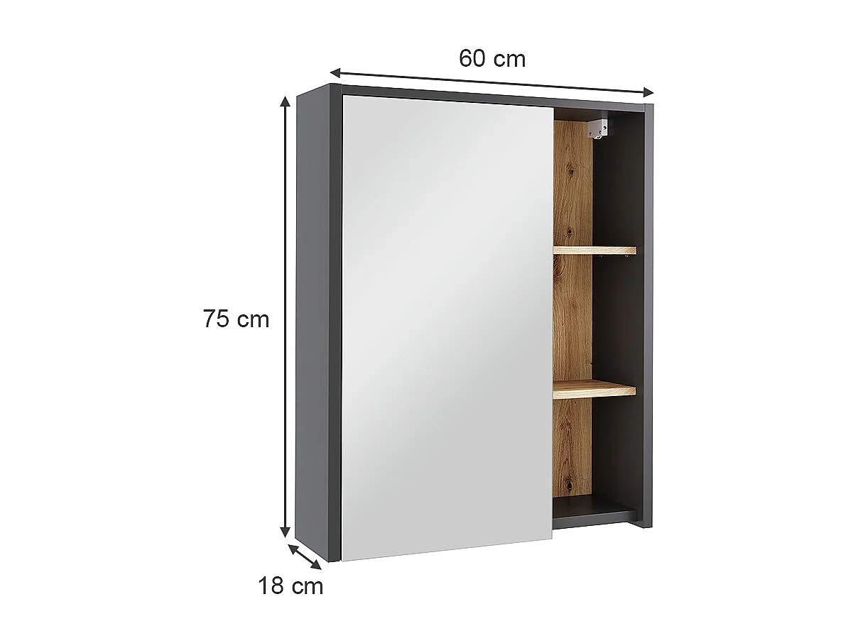 Armoire de salle de bain avec miroir gris/artisan 60x18x75 viola