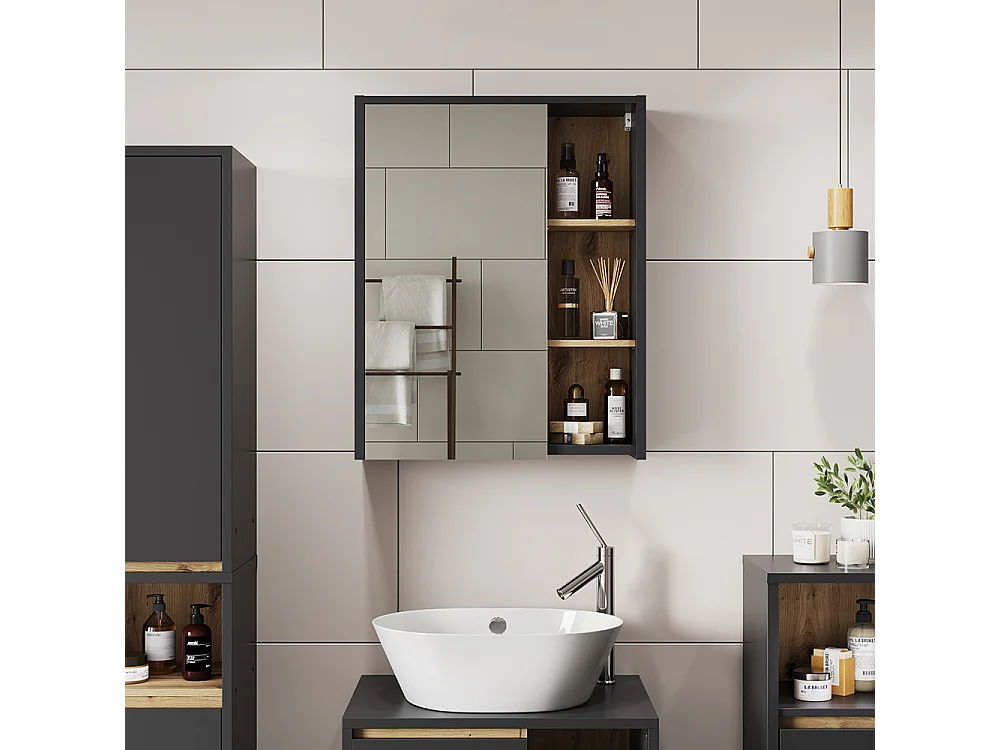 Armoire de salle de bain avec miroir gris/artisan 60x18x75 viola