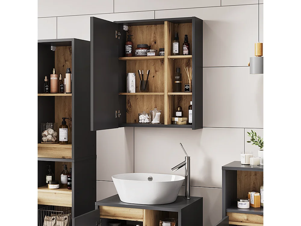 Armoire de salle de bain avec miroir gris/artisan 60x18x75 viola