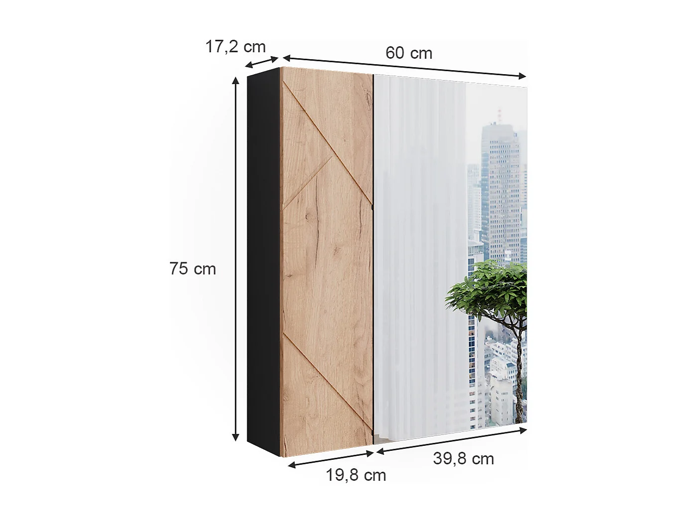 Armoire de toilette anthracite/chêne doré 60x17.2x75 irma