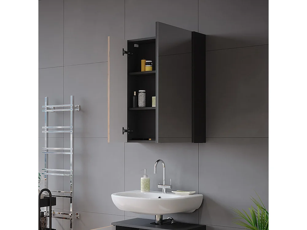 Armoire de toilette anthracite/chêne doré 60x17.2x75 irma