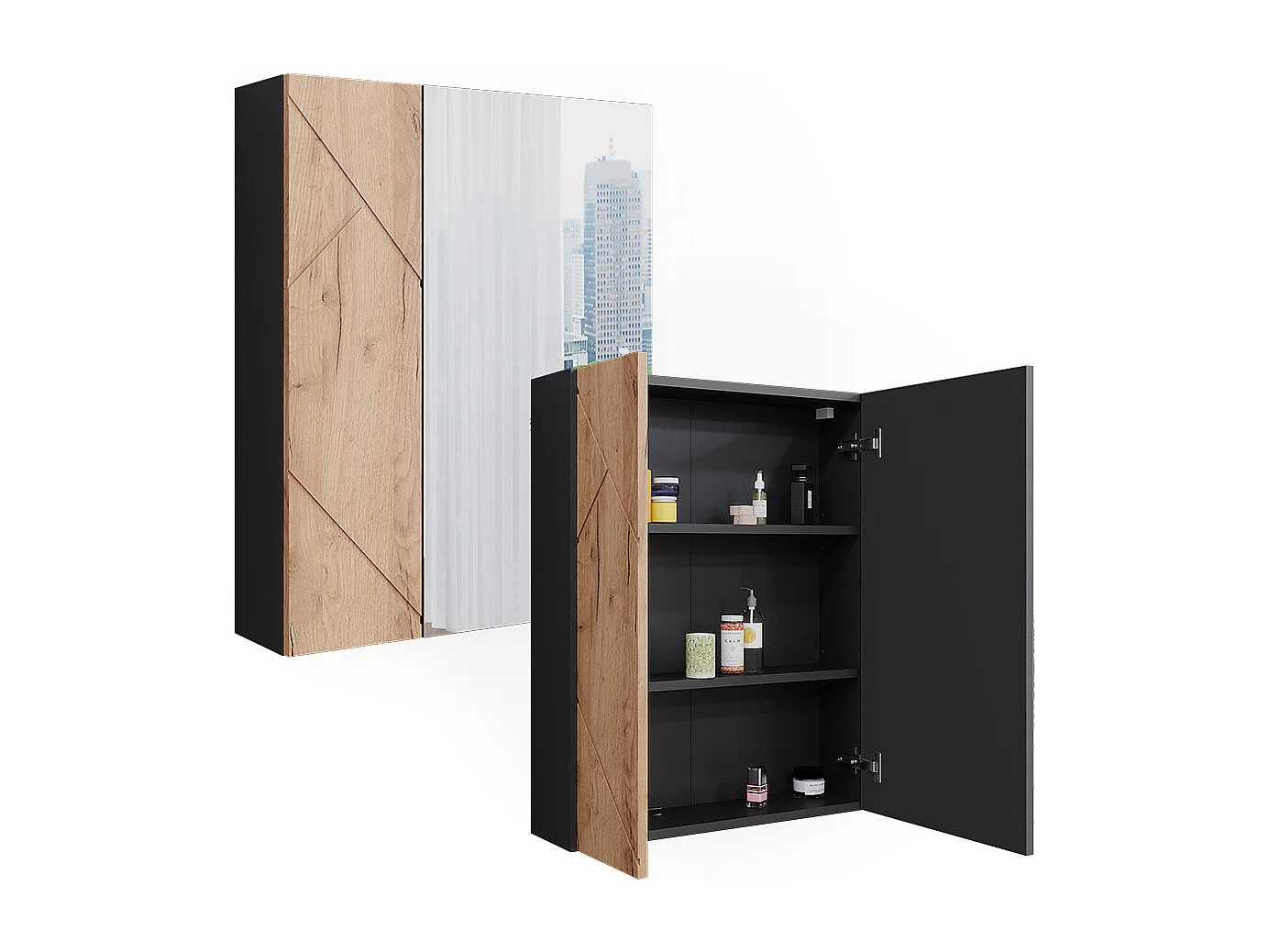 Armoire de toilette anthracite/chêne doré 60x17.2x75 irma