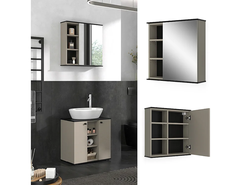 Armoire de toilette grège 60x17.4x60 joli