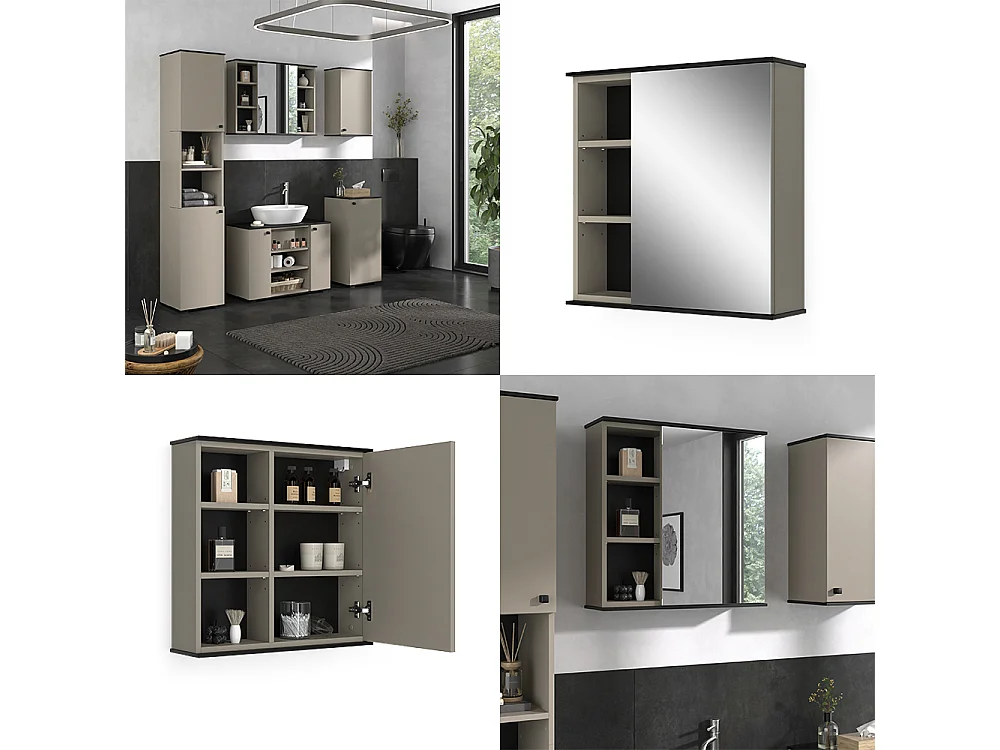 Armoire de toilette grège 60x17.4x60 joli