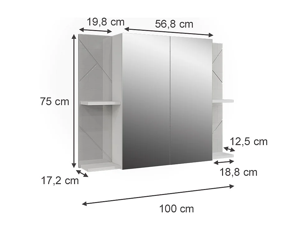 Armoire de toilette blanc/blanc brillant 100x17.2x75 irma