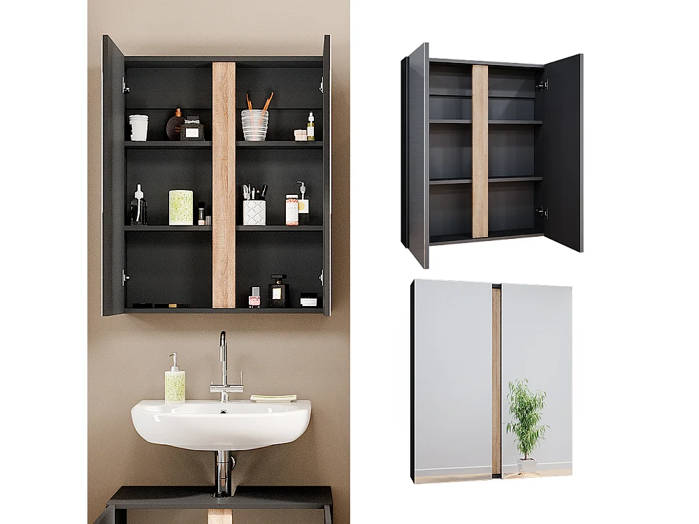 Armoire de toilette anthracite 70.4x15.9x84 gloria
