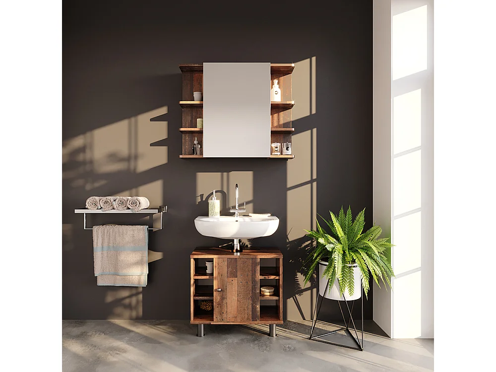 Armario con espejo para baño estilo antiguo 79.6x21.2x64 fynn