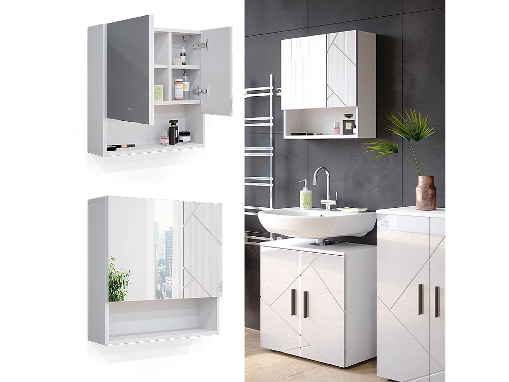 Armoire de toilette blanc haute brillance 54x16.9x55 irma