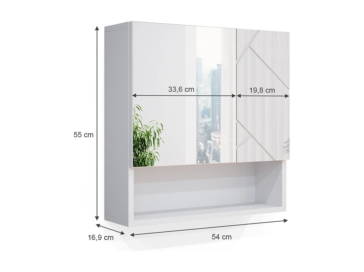 Armoire de toilette blanc haute brillance 54x16.9x55 irma