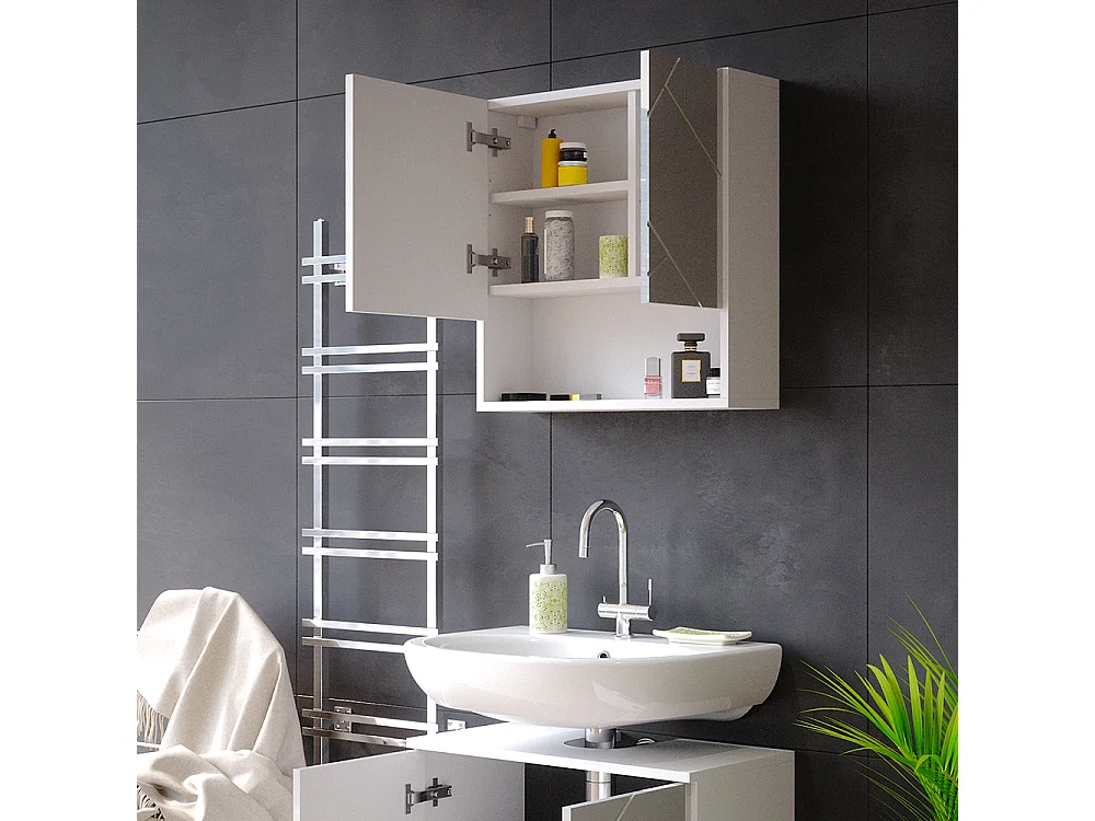 Armoire de toilette blanc haute brillance 54x16.9x55 irma