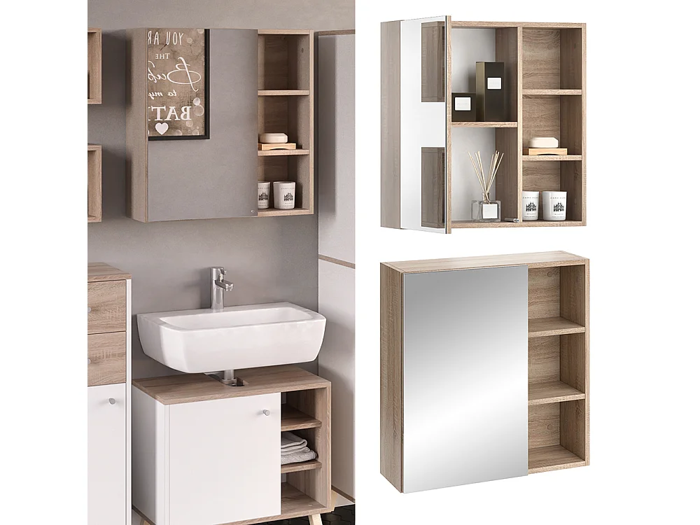 Armario con espejo para baño sonoma 62x21x64 senyo