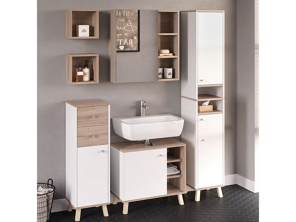 Armario con espejo para baño sonoma 62x21x64 senyo