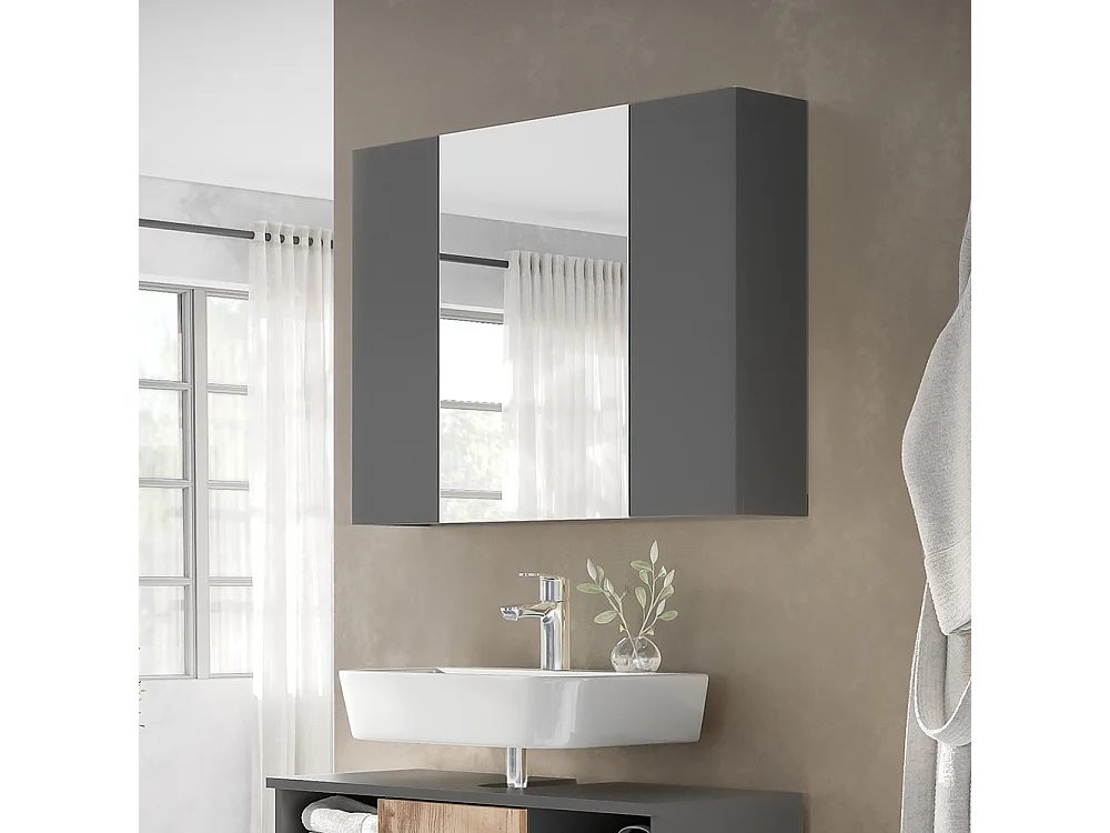Armario con espejo para baño antracita 80x16.4x59.2 leopold