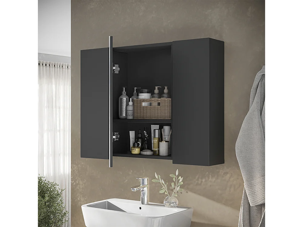 Armario con espejo para baño antracita 80x16.4x59.2 leopold