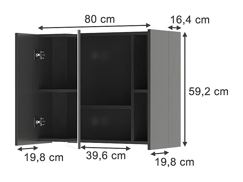 Armoire de toilette anthracite 80x16.4x59.2 leopold