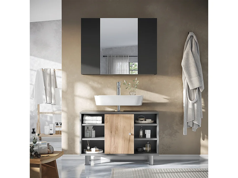 Armoire de toilette anthracite 80x16.4x59.2 leopold