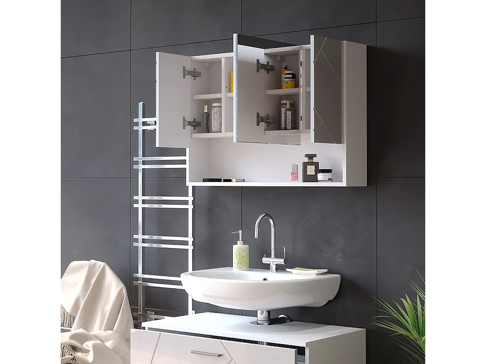 Armario con espejo para baño blanco alto brillo 80.1x17x55 irma