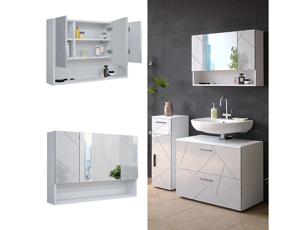 Armoire de toilette blanc haute brillance 80.1x17x55 irma