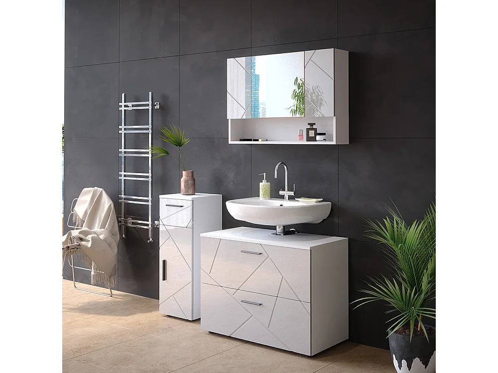 Armoire de toilette blanc haute brillance 80.1x17x55 irma