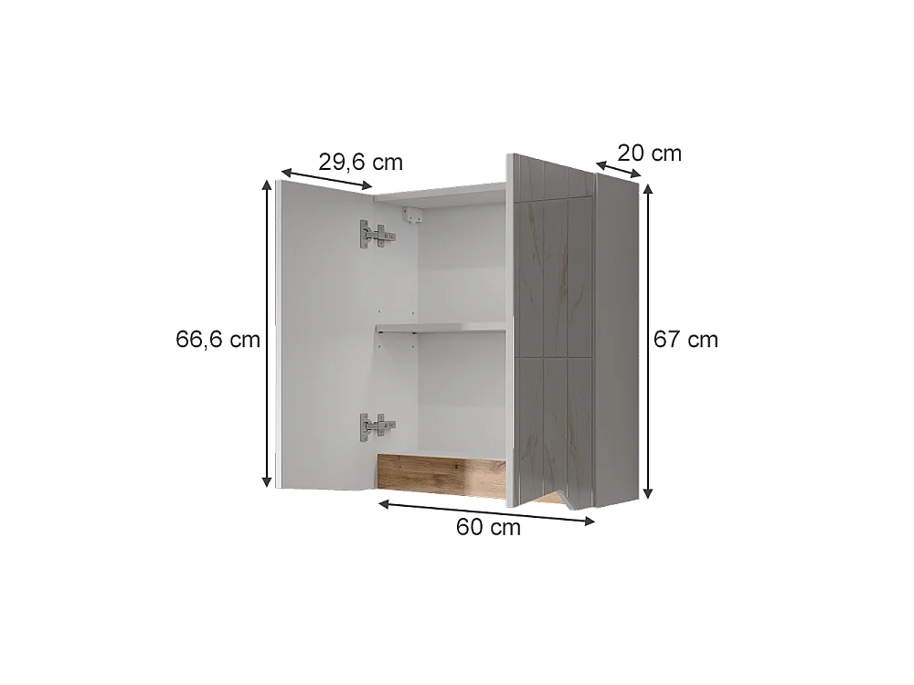 Szafka z lustrem w łazience biały/artystyczny 60x20x67 marelle