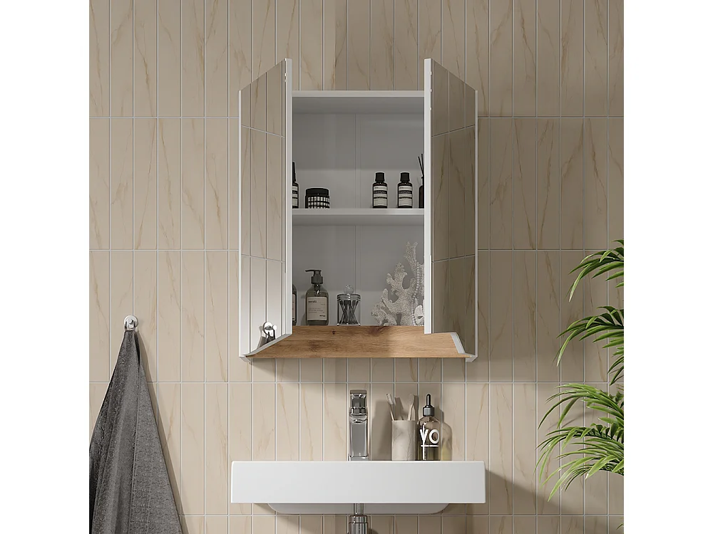 Szafka z lustrem w łazience biały/artystyczny 60x20x67 marelle