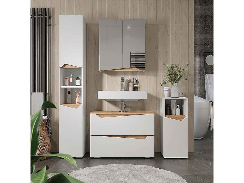 Szafka z lustrem w łazience biały/artystyczny 60x20x67 marelle