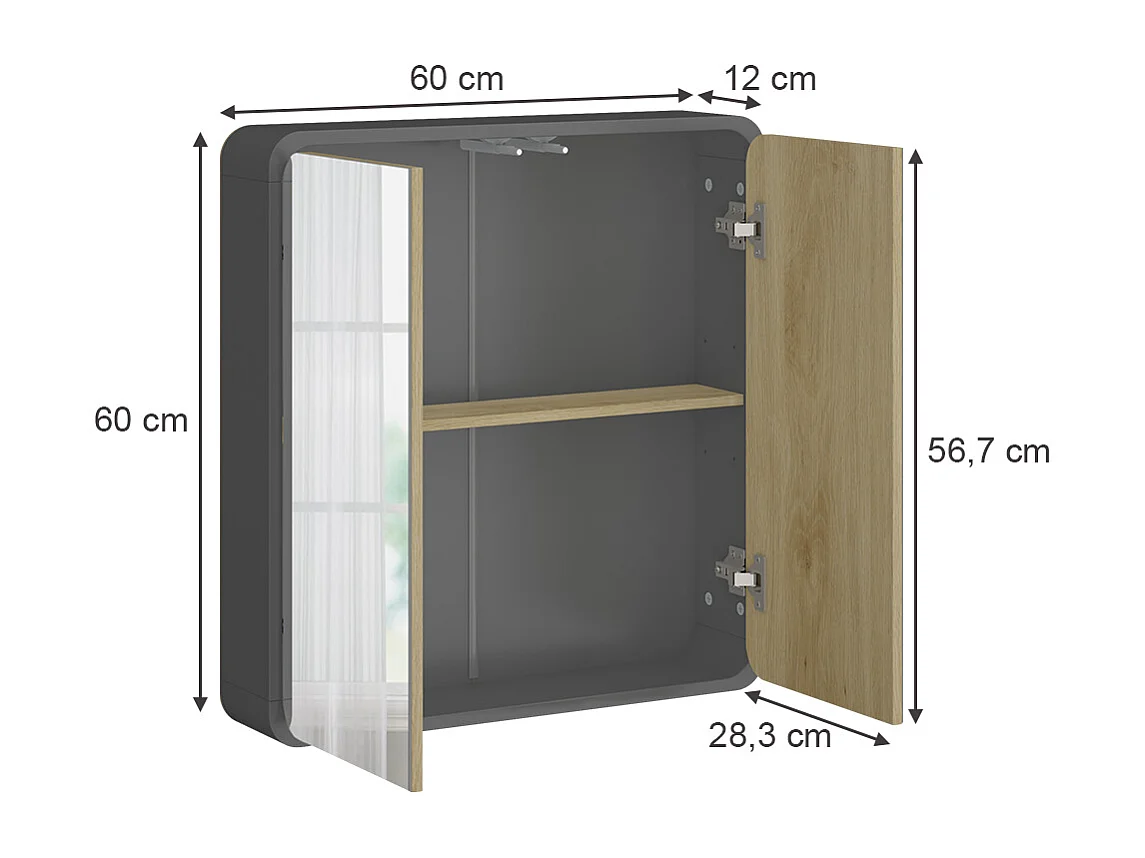 Armario con espejo de baño antracita/roble 60x12x60 arla