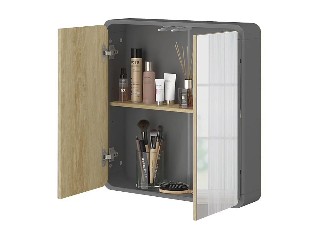 armoire de toilette anthracite/chêne 60x12x60 arla