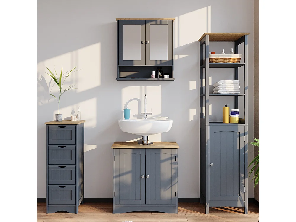 Armario con espejo para baño gris 56x13x58 bianco