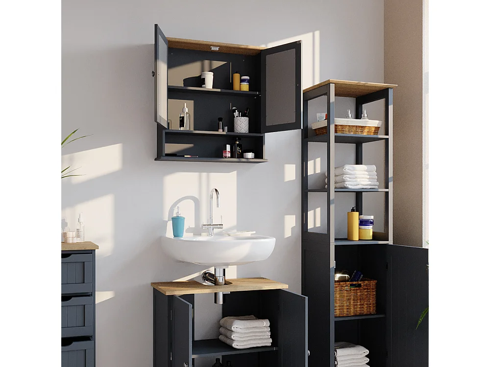 Armario con espejo para baño gris 56x13x58 bianco