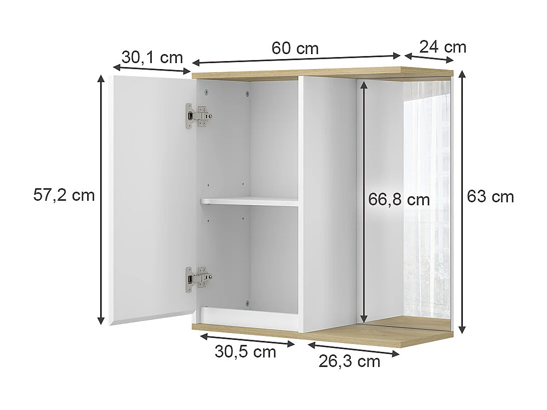 Armario con espejo de baño blanco 60x24x63 livia