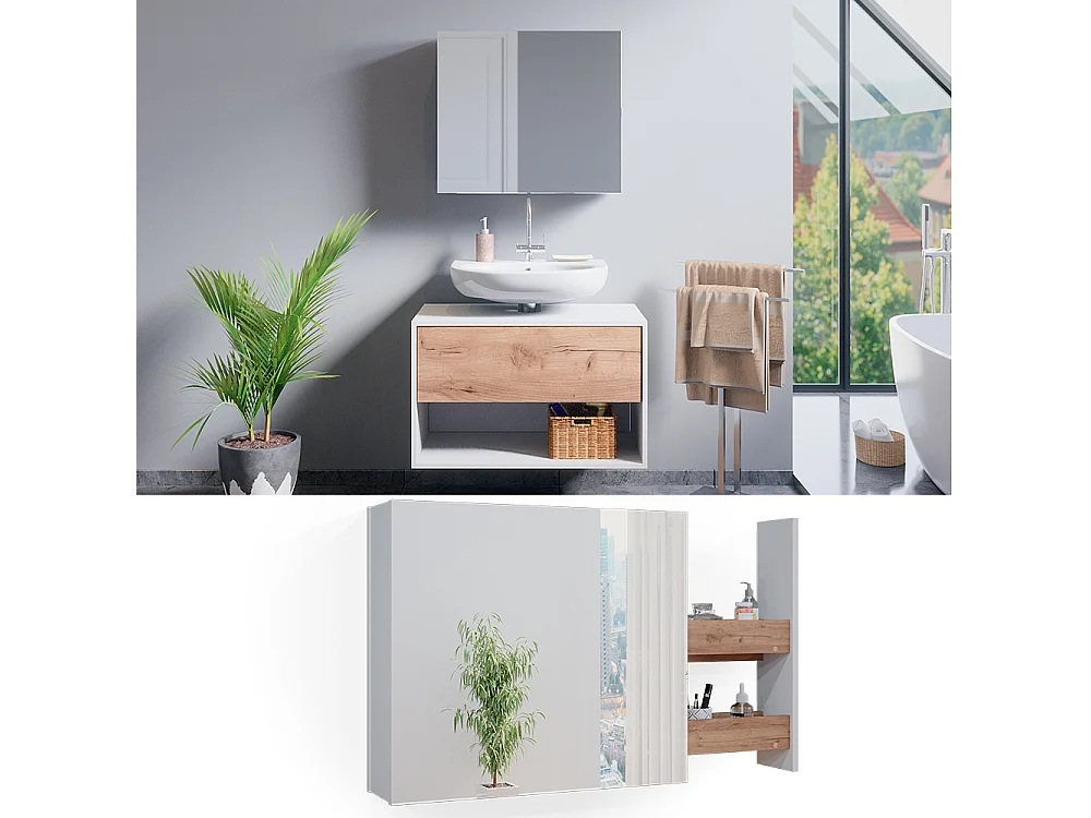 Armario con espejo para baño blanco 67x18x59.2 kate