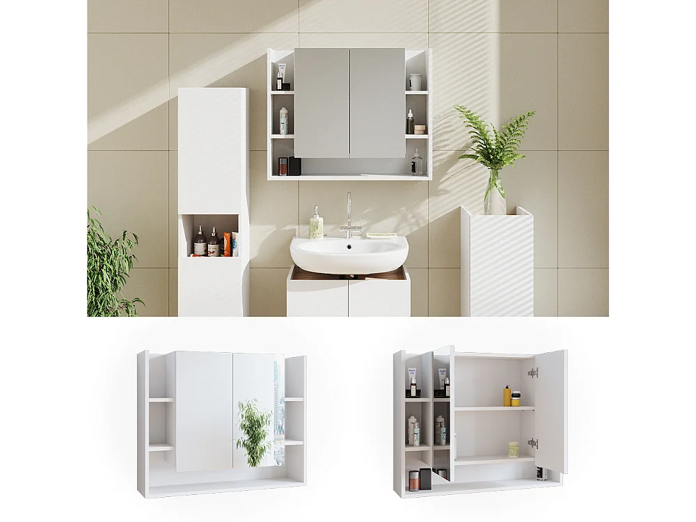 Armario con espejo para baño blanco 80.2x21.2x64 elira