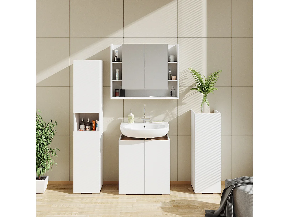 Armario con espejo para baño blanco 80.2x21.2x64 elira