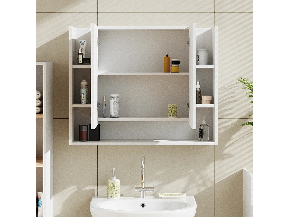 Armario con espejo para baño blanco 80.2x21.2x64 elira