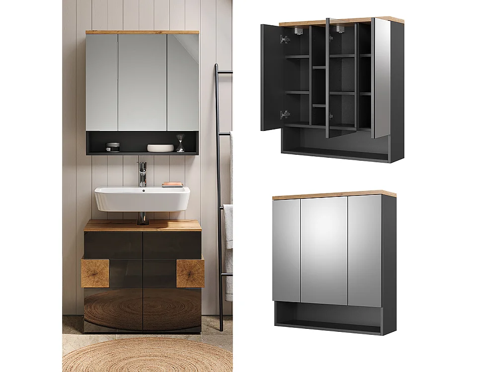 Armario con espejo para baño antracita 70x21.7x77.5 eden