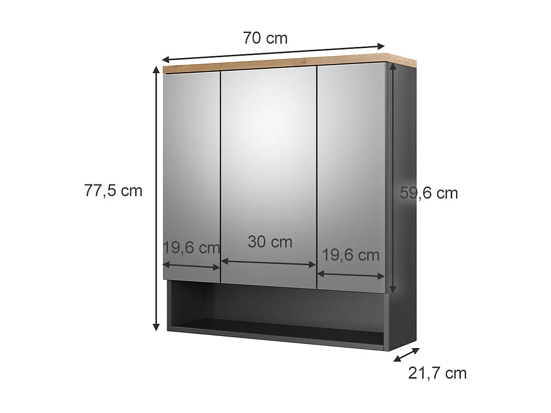 Armoire de toilette anthracite 70x21.7x77.5 eden