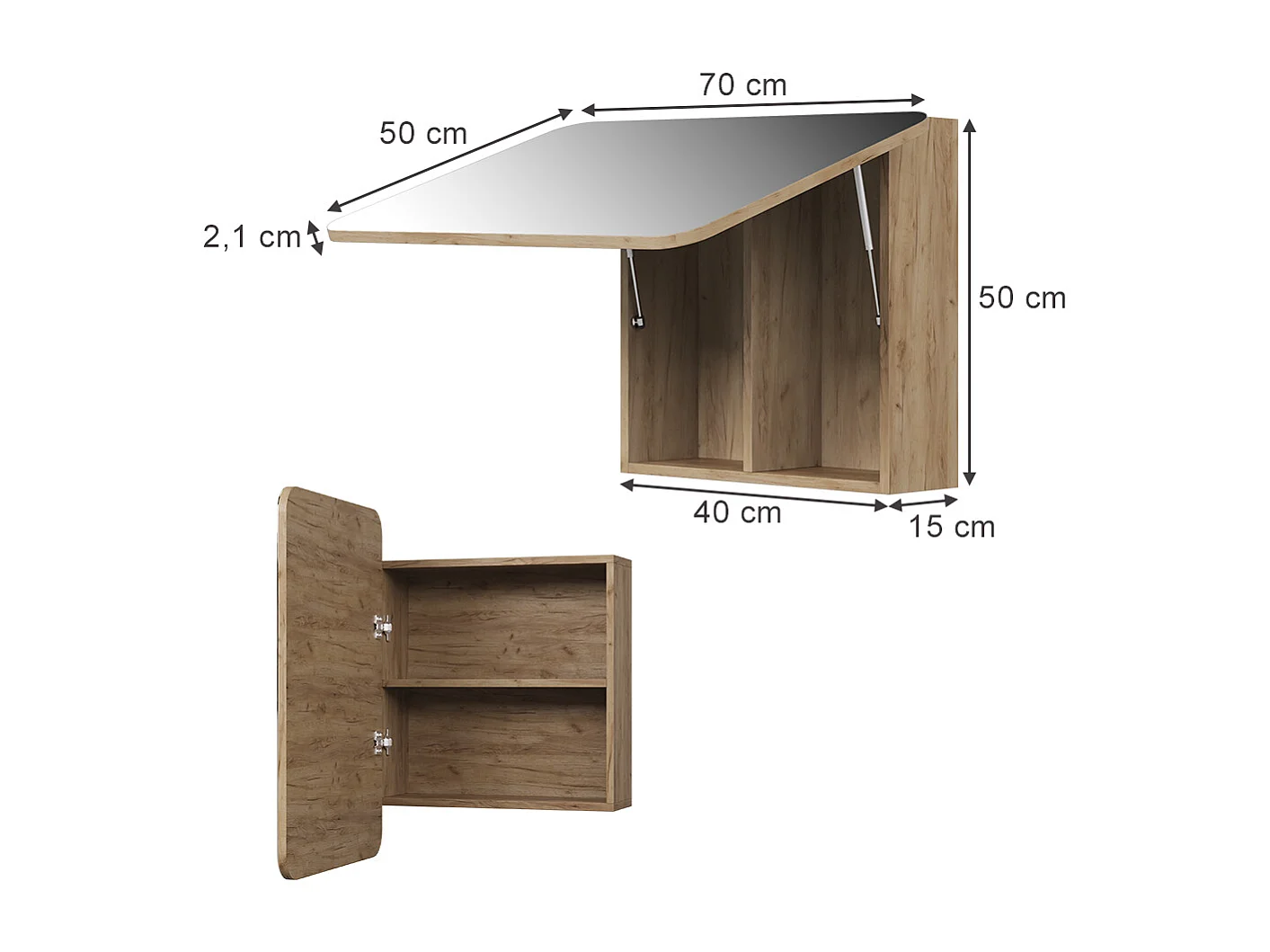 Armario con espejo para baño roble dorado 70x17.4x50 zino