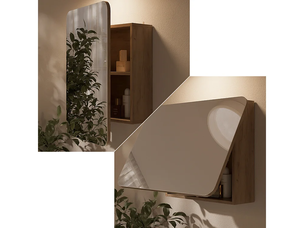 Armario con espejo para baño roble dorado 70x17.4x50 zino