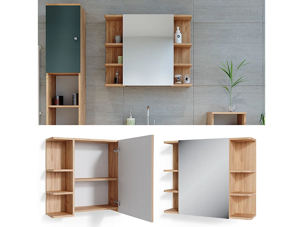 Armario con espejo para baño roble 79.6x21.2x64 fynn