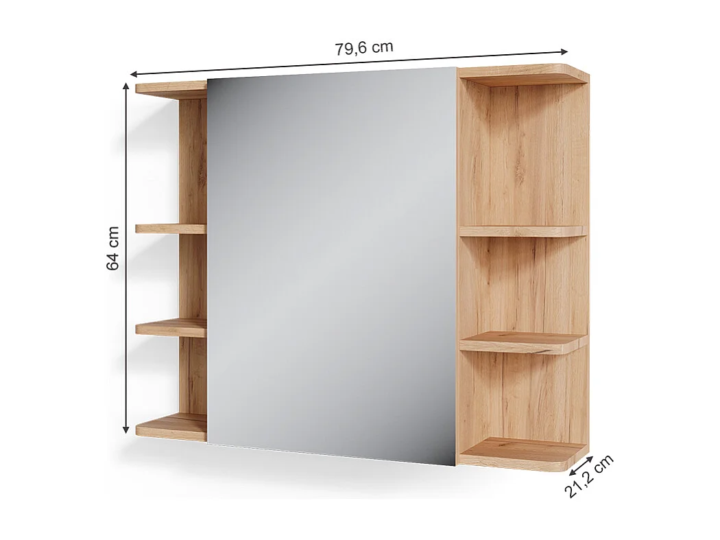 Armario con espejo para baño roble 79.6x21.2x64 fynn