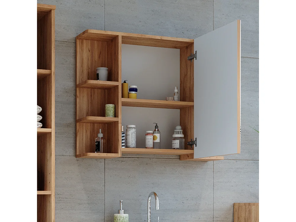 Armario con espejo para baño roble 79.6x21.2x64 fynn