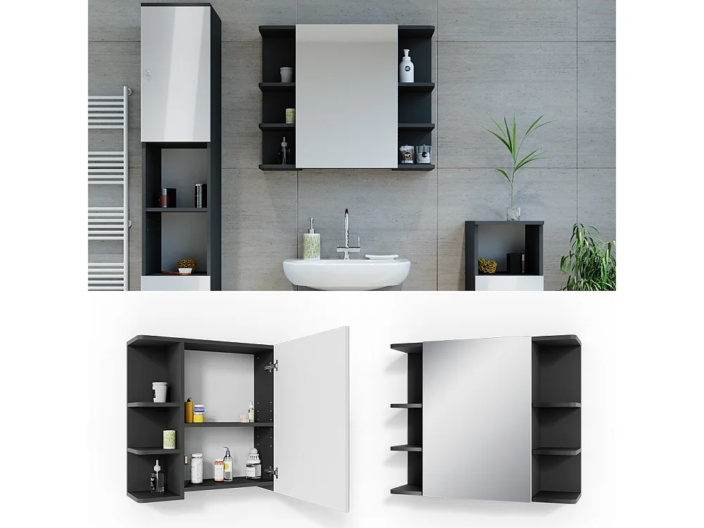 Armoire de toilette anthracite 79.6x21.2x64 fynn