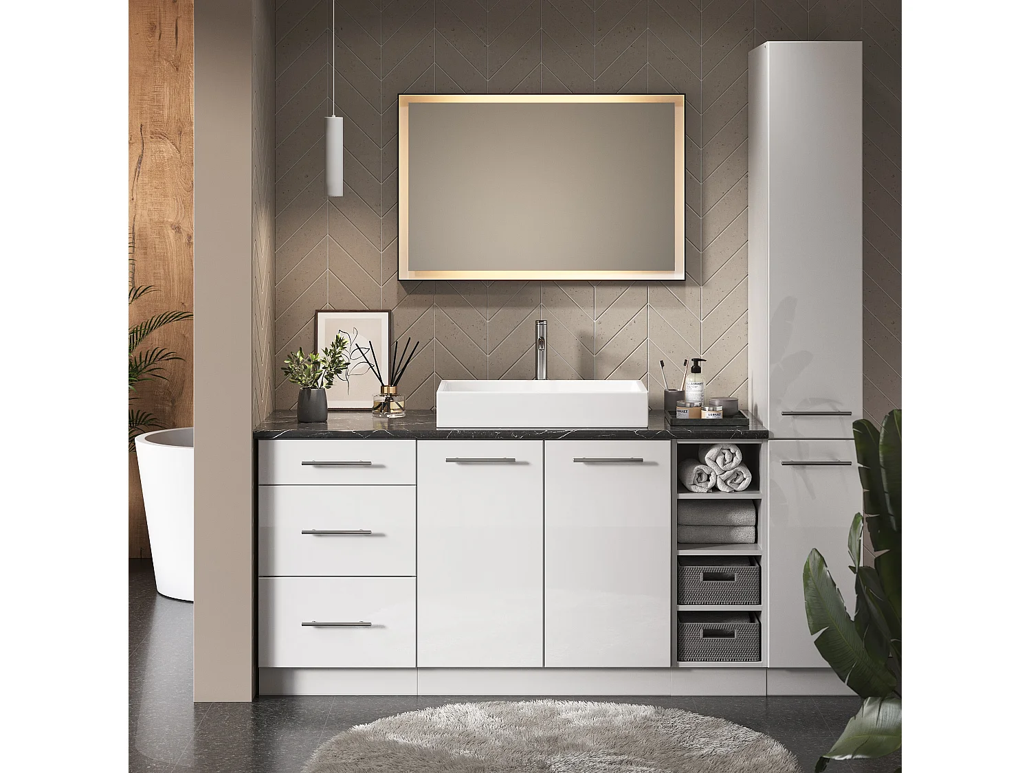 Estantes de baño blanco alto brillo 30x34.1x72 fame-line