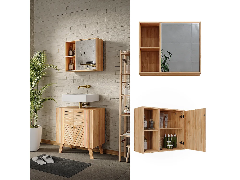 Armario con espejo de baño bambú 54x20x44.5 lucie