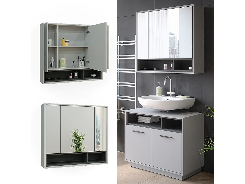 Armario con espejo para baño gris/antracita 80x20x72 beatrice