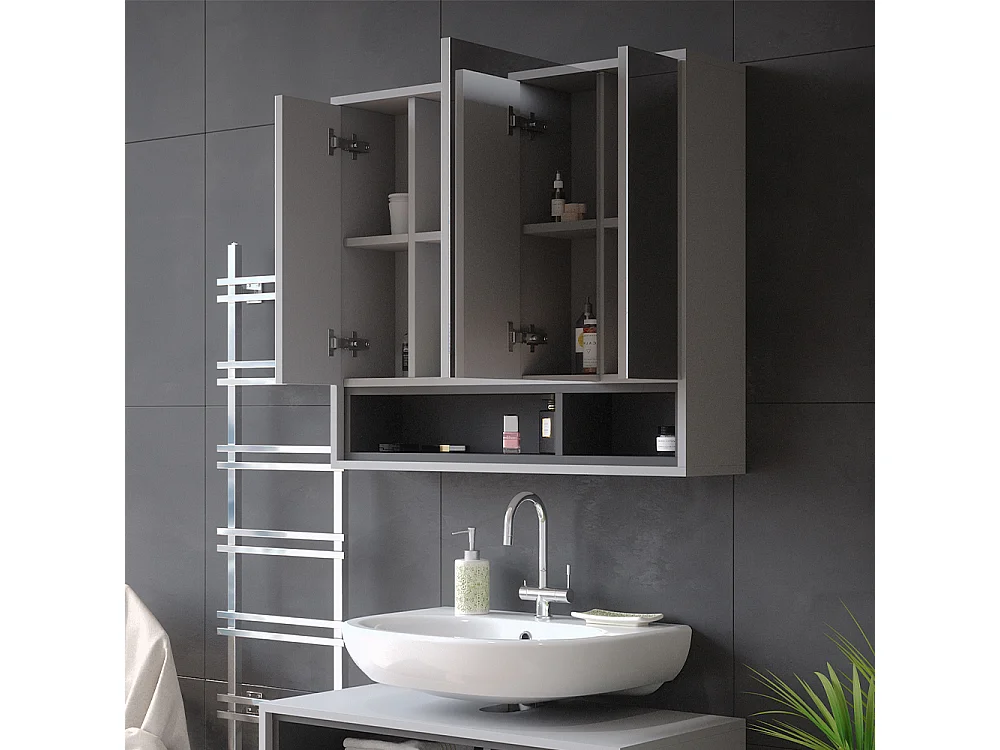 Armario con espejo para baño gris/antracita 80x20x72 beatrice