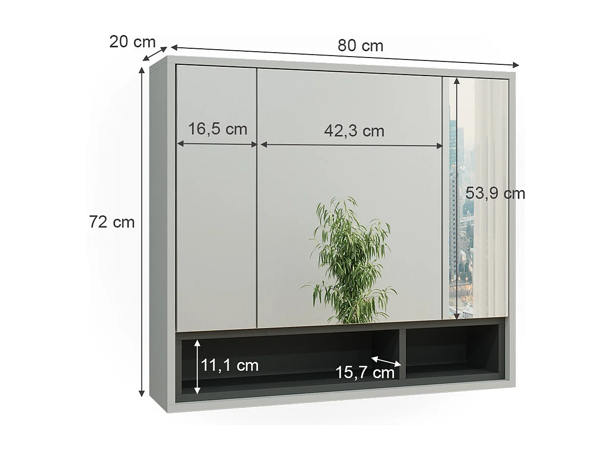 Armoire de toilette gris/anthracite 80x20x72 beatrice