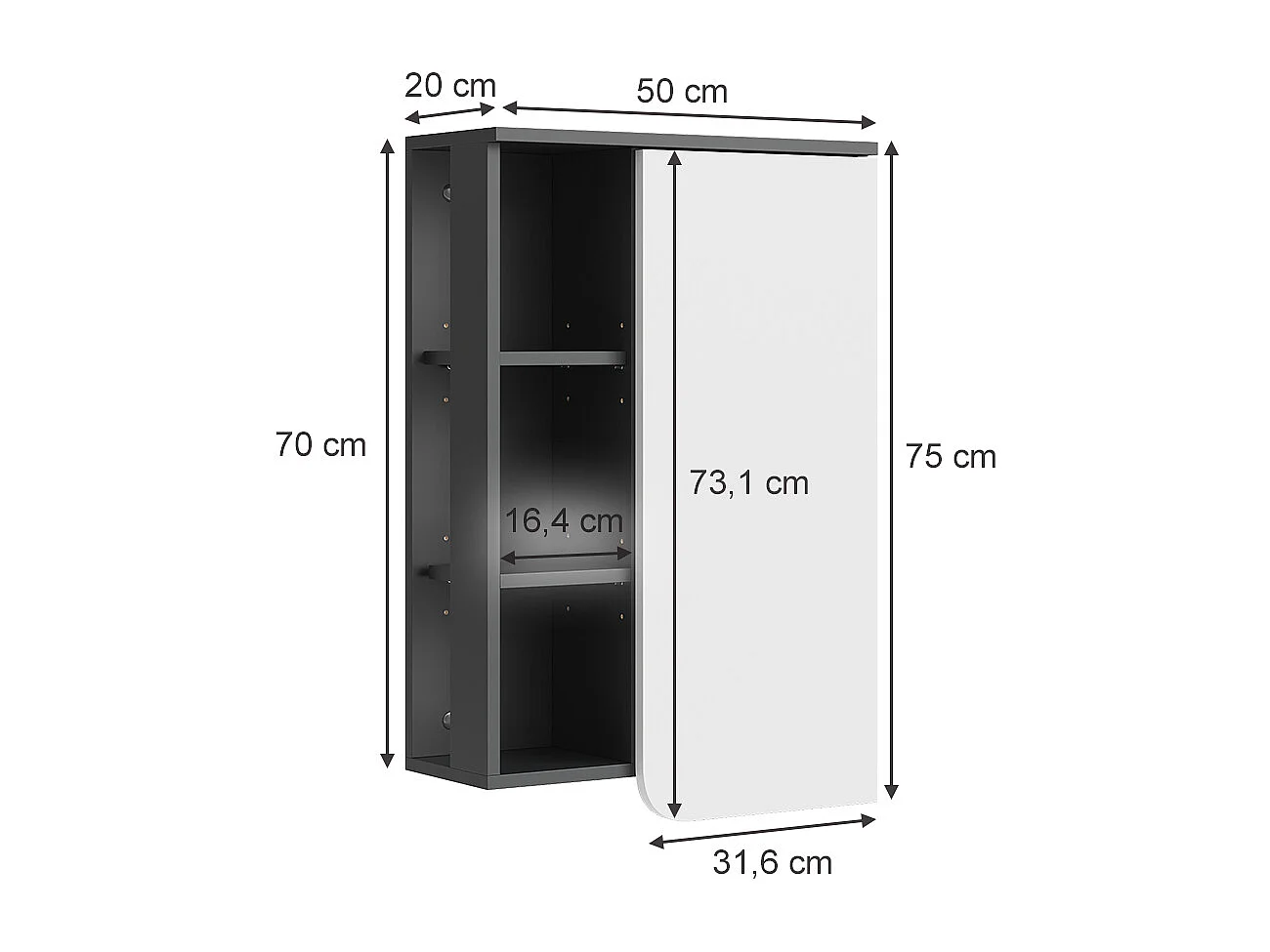 Mueble de baño antracita/blanco 50x20x75 karen